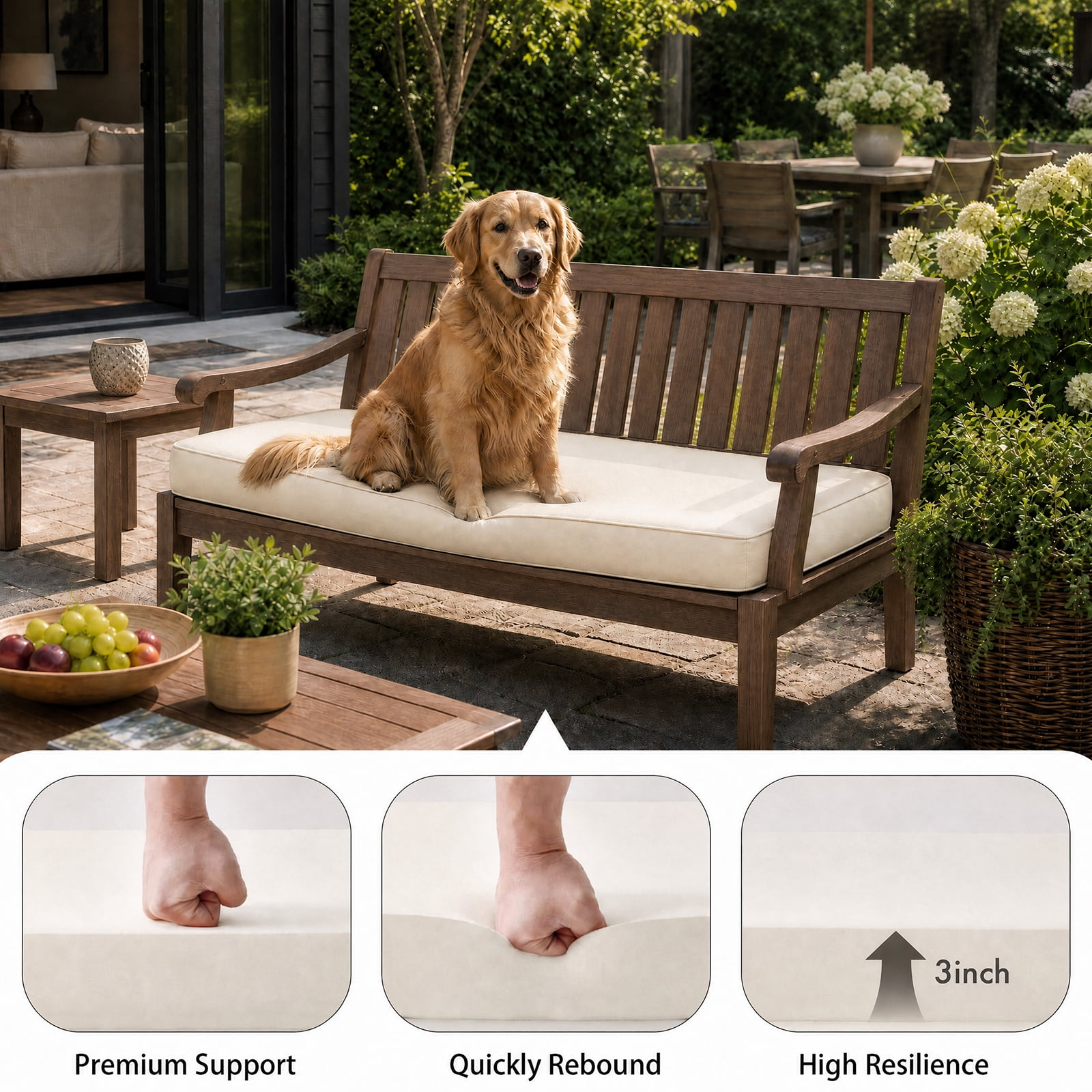 YEERSWAG 48x18x3 inch Outdoor Chair Cushions Bench Cushion Patio Chair Cushions Non Slip Removable Anti-fading Water Resistant Garden Loveseat Cushion with Handle