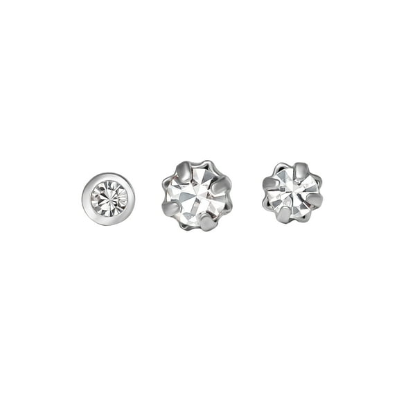 Body Jewelry Women's Sterling Silver Crystal Stud Nose Ring, Set of 3