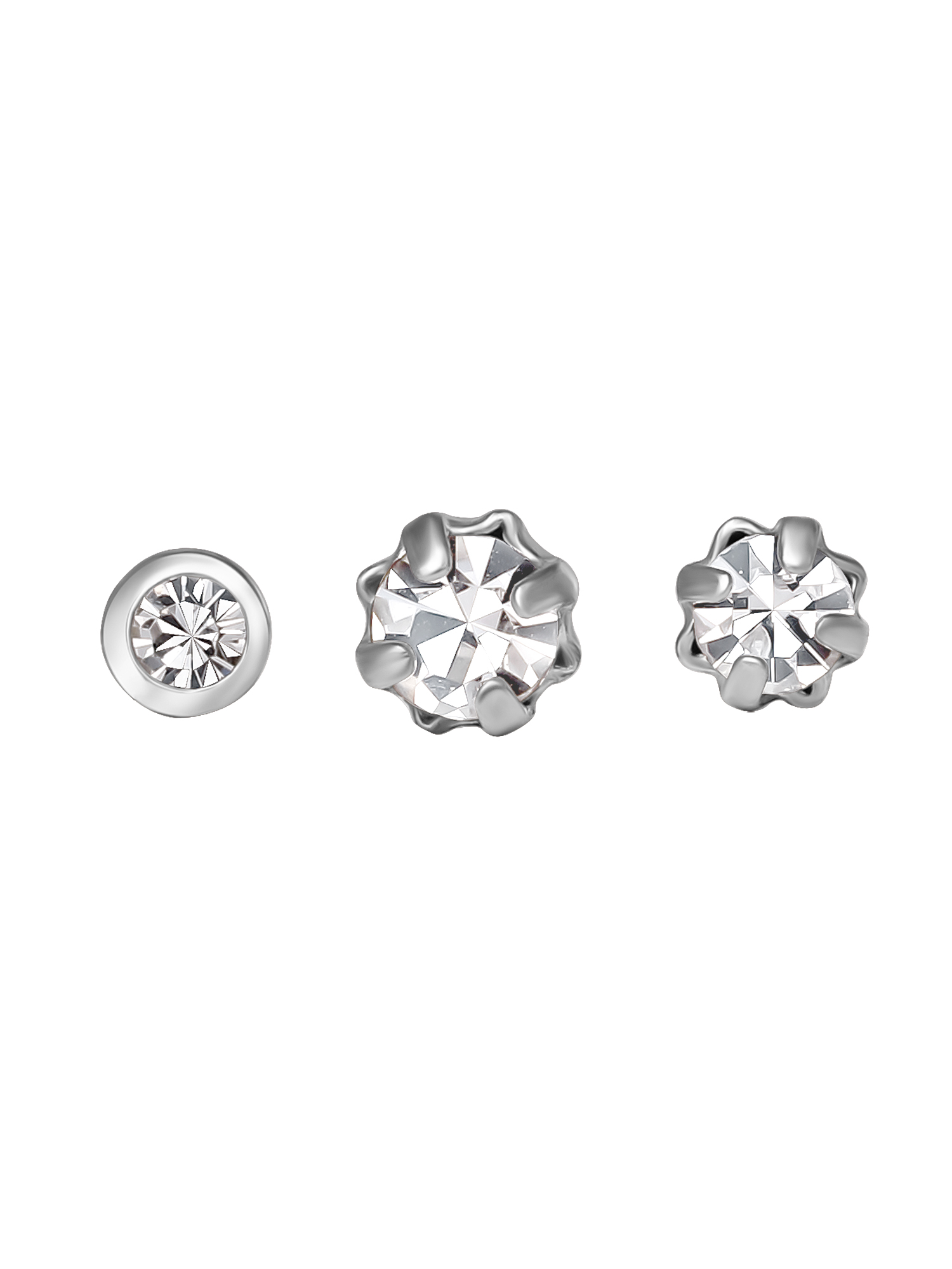 Women's Sterling Silver Nose Ring Stud Set with Crystals, Pack of 3