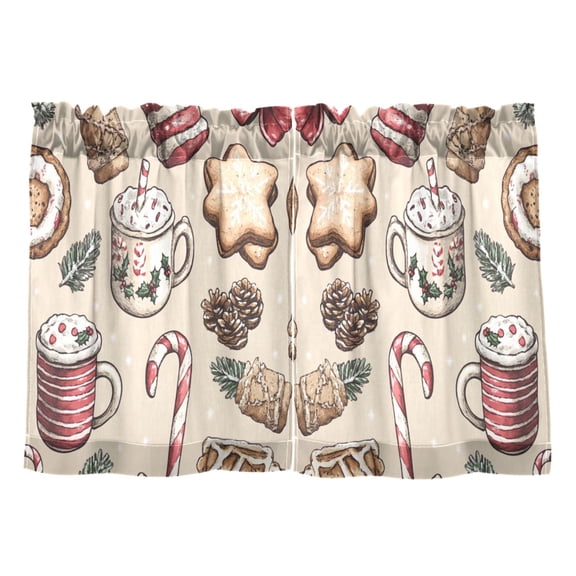 Holiday Themed Treats Pattern Kitchen Curtains Tier Set 27x24 Inch 2 Panels Semi Sheer Light Filtering Privacy UV Protection