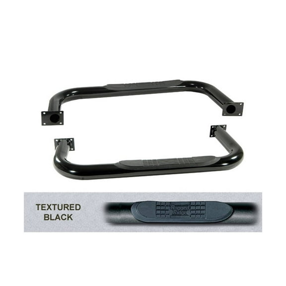 Rugged Ridge by RealTruck 3" Tube Side Steps for Jeep CJ | Textured Black, Round | 11591.02 | Compatible with 1976-1986 Jeep CJ