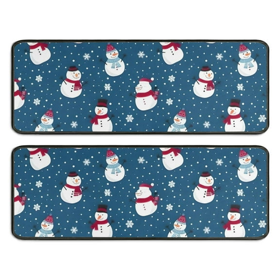 Kitchen Rugs Sets Of 2,Blue Christmas Snowman Pattern Anti Fatigue Kitchen Mat Rugs Non Slip Washable,Decorative Kitchen Floor Mats for Kitchen,Sink,Laundry,17"x47" 17"x47"