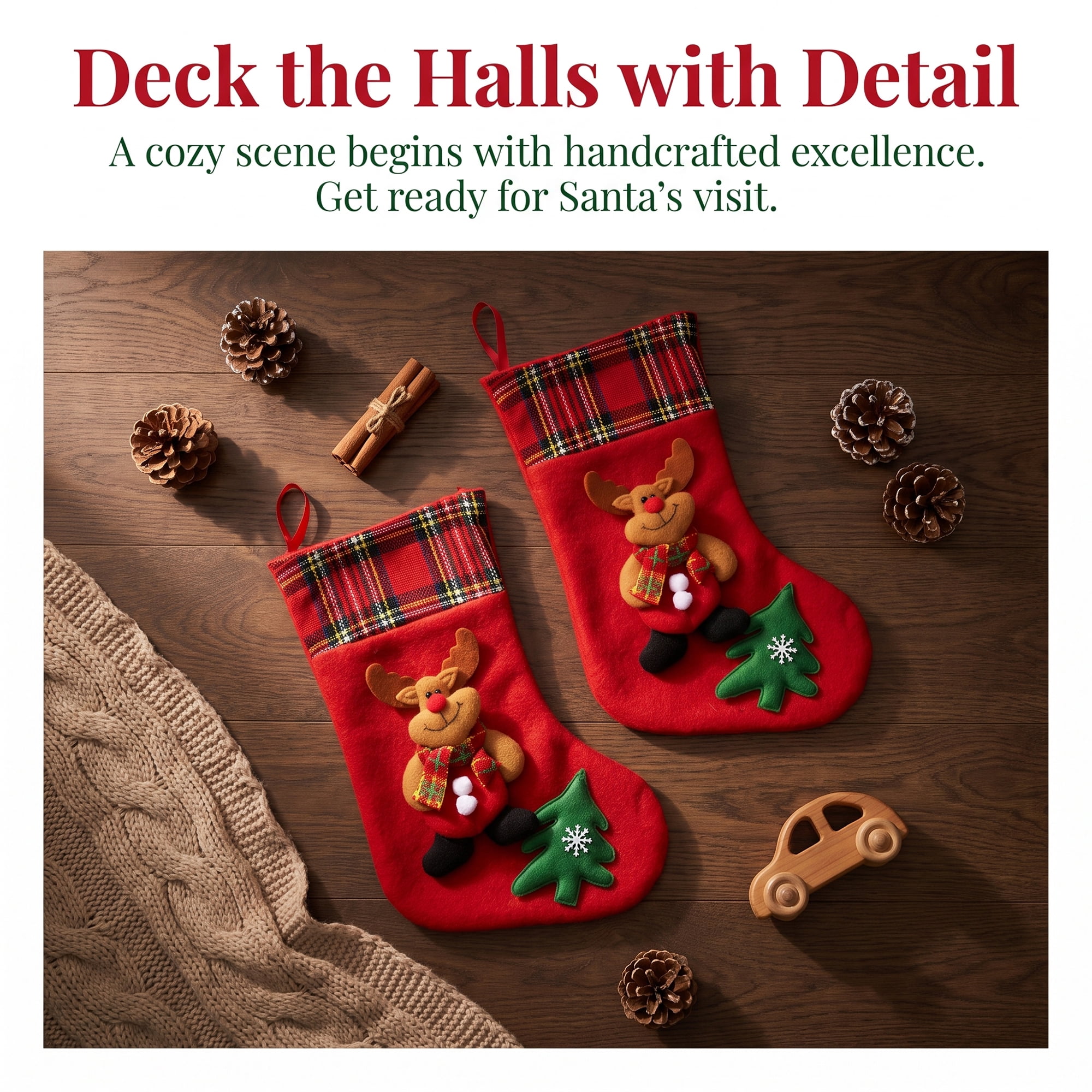 Unique Bargains Playful Cartoon Christmas Stockings Sideboard Rail Accents Red Deer 12"
