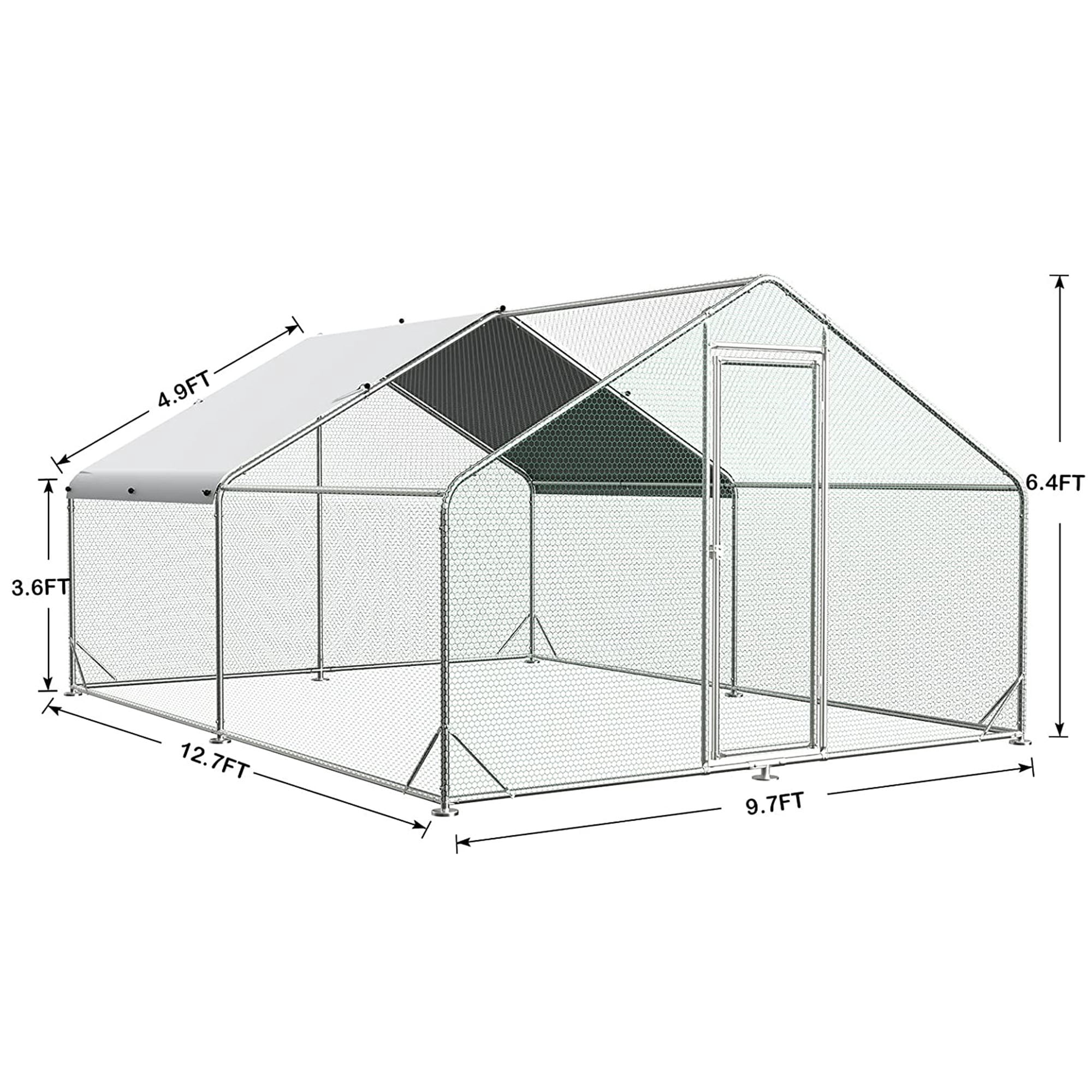 Pefilos 13'L Outdoor Large Chicken Coop, Walk-in Metal Poultry Cage Hen Run House Rabbits Habitat Pen with Waterproof and Anti-Ultraviolet Cover, Silver