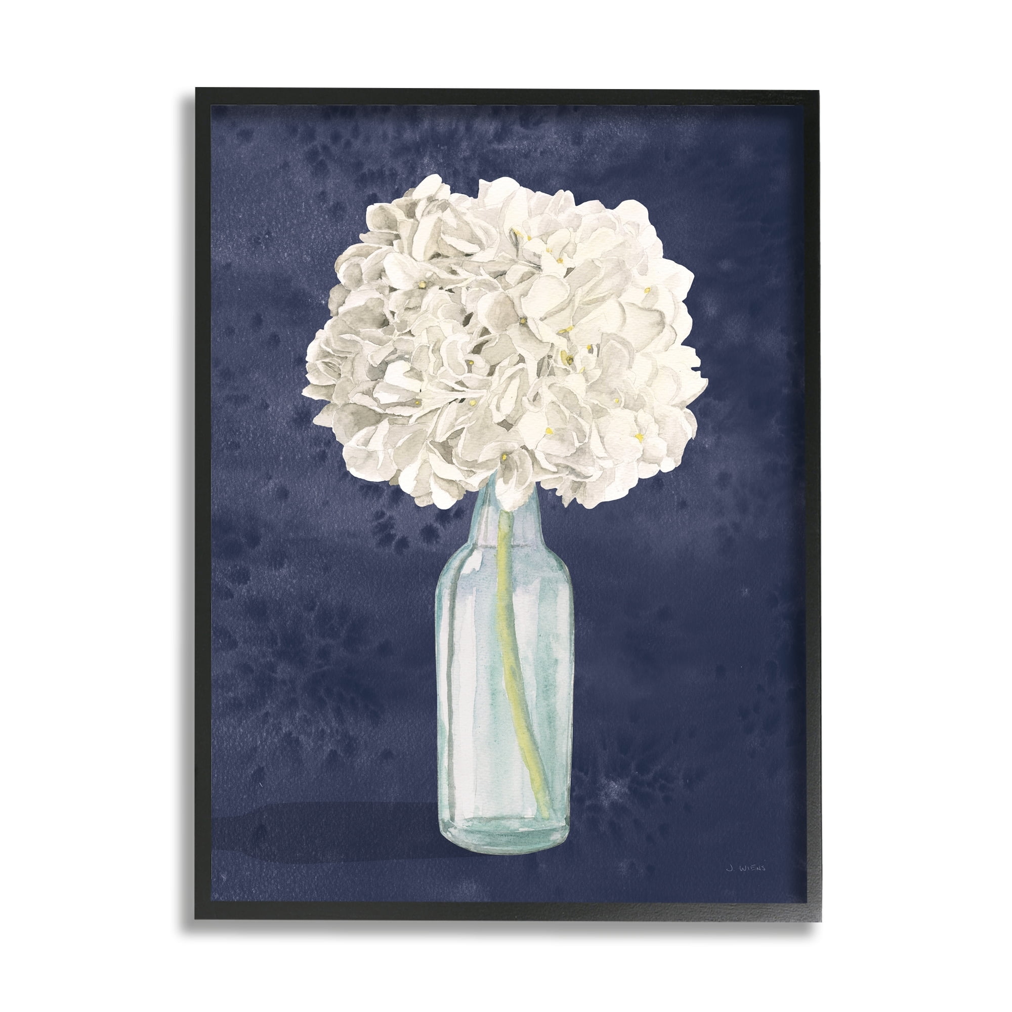 Stupell Industries White Floral Bouquet in Bottle Blue Painting, 24 x 30,Design by James Wiens
