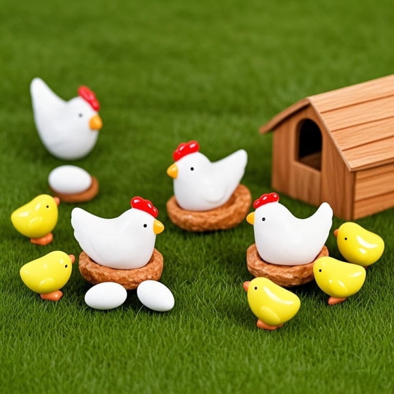 Mini Easter Chicks Miniature Figurines, Hen Chicken Egg Figures for Fairy Garden Easter Egg Fillers Landscape DIY Terrarium Crafts (Chicken Family, Set of 25)