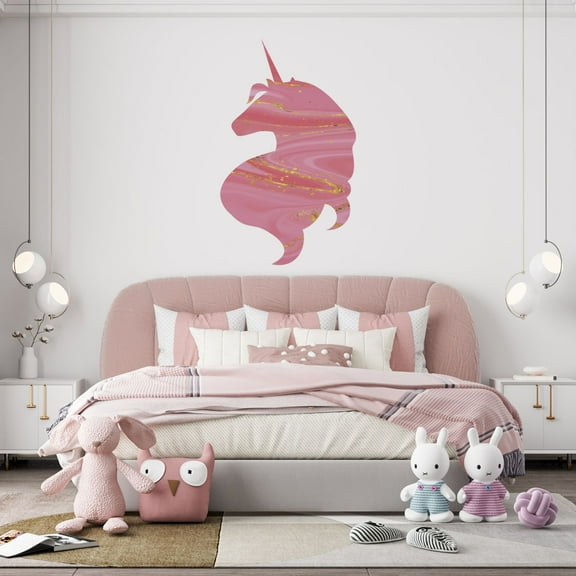 Kids Bedroom Nursery Art 20" x 32" Unicorn Portrait Decoration Multicolored Horse With Horn Art Design Removable Vinyl Wall Decal - Home Living Room Legendary Creature Adhesive Wall DÃ©cor Sticker