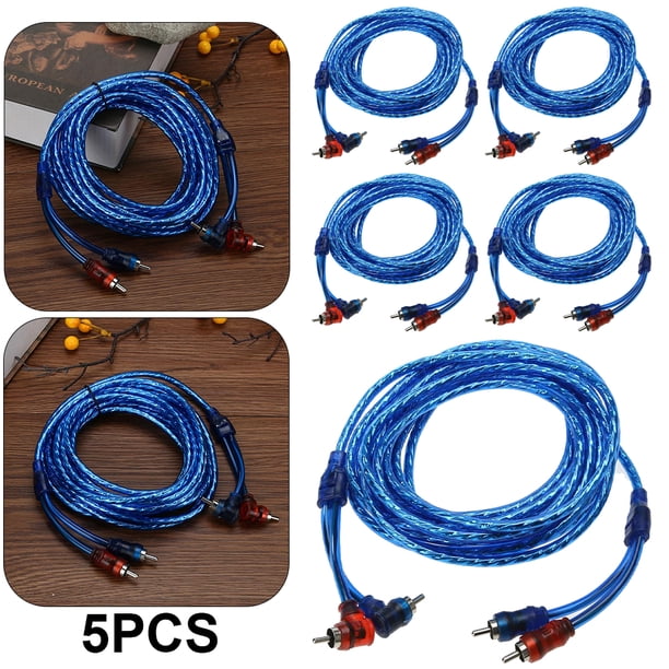 5 Uds 5 Metros 2 RCA A 2 RCA Enchufe Amplificador Audio para Coche Cable Cobre Trenzado