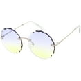 thumbnail image 2 of zeroUV Female Women's Modern Round Rimless Floral Frame Gradient Colored Lenses 60mm (Silver / Blue Yellow Fade) - 60mm, 2 of 4