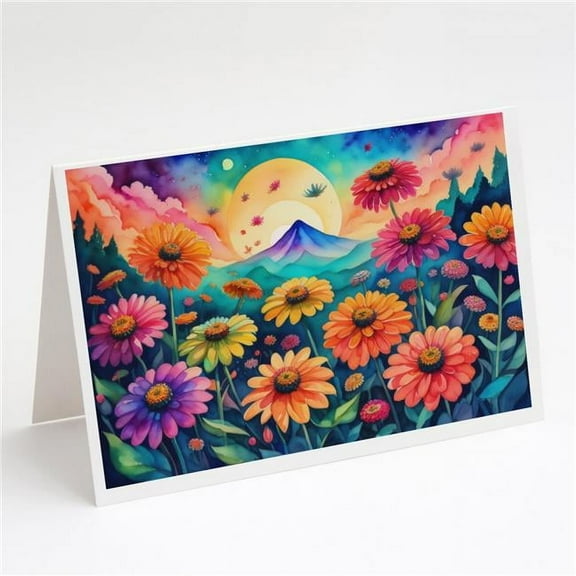Zinnias in Color Greeting Cards and Envelopes Pack of 8 7 in x 5 in