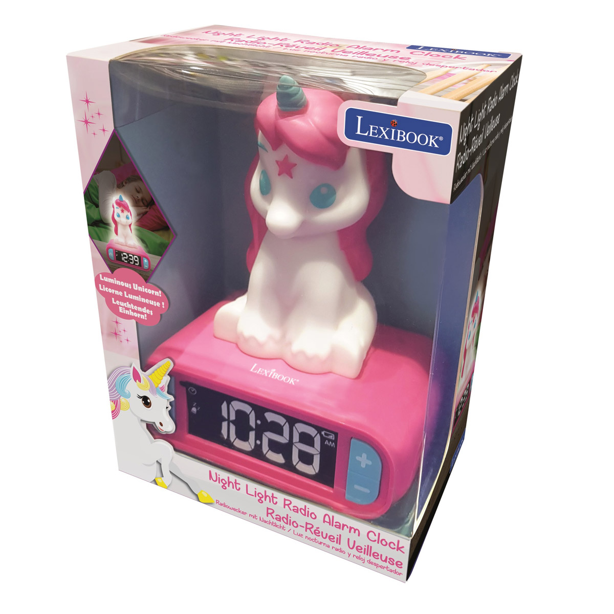 Lexibook - Unicorn Digital Alarm Clock for kids with Night Lightn Snooze and Radio, Childrens Clock, Luminous Unicorn, Pink colour - RL800UNI - image 4 of 8