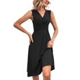 thumbnail image 2 of Womens Wrap V Neck Sleeveless Sundress Summer Flare Tank Dress Black XXL, 2 of 8