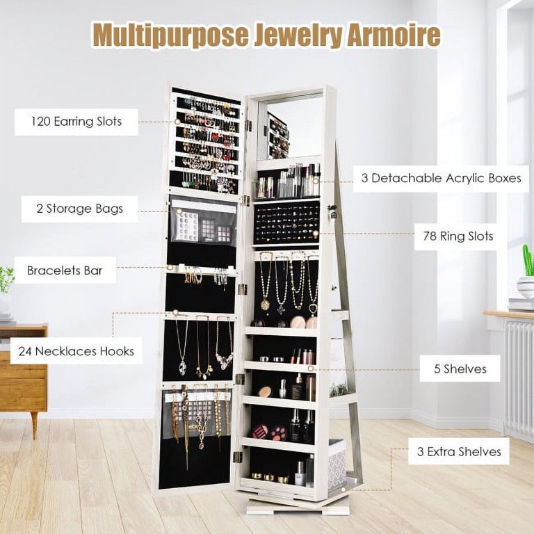 Ktaxon Mirrored Jewelry Armoire Wall Cabinet Acrylic Storage