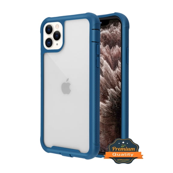 Apple iPhone 11 PRO MAX Phone Case Clear Transparent Rugged Protective Shockproof Hard Back PC Cover Thickened Corners Heavy Duty TPU Bumper Frame Defender Case BLUE Cover for iPhone 11 Pro Max 65"