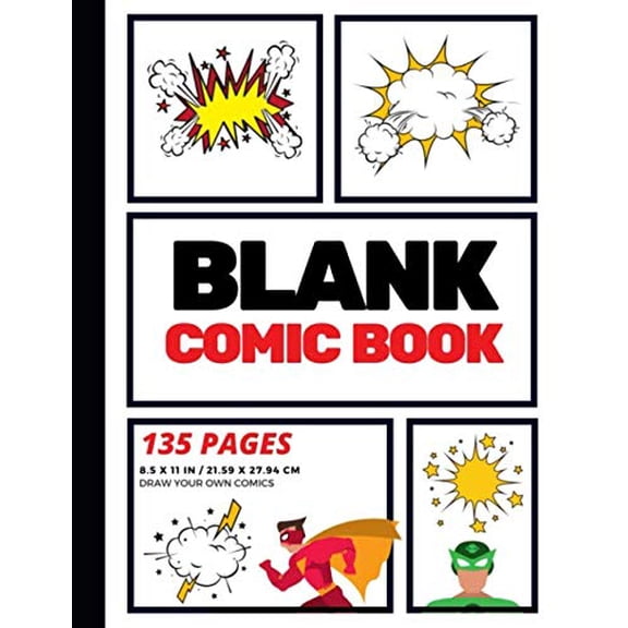 Pre-Owned Blank Comic Book: Create Your Own Comic Strip, Blank Comic Panels, 135 Pages, Red Large, 8.5 x 11 in. Action Comics Paperback Arnie Lightning