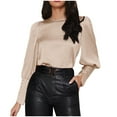 thumbnail image 3 of DDAPJ pyju Business Casual Tops for Women Stain Silk Blouse Lantern Long Sleeve Crewneck Shirts Liquidaciones de hoy Beige XL, 3 of 8