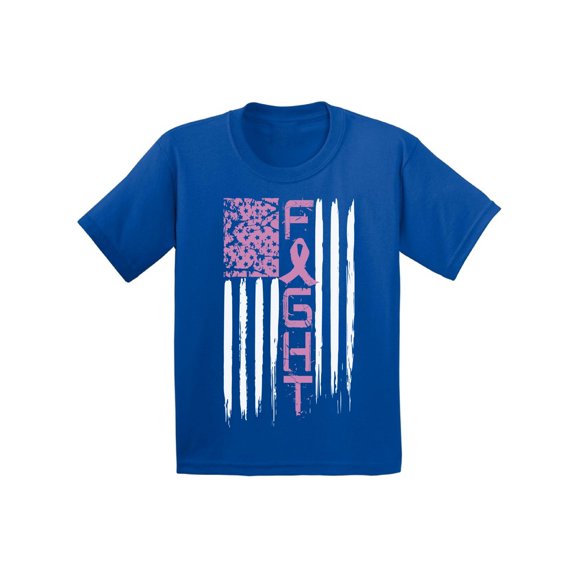 Awkward Styles Fight Breast Cancer Tshirt Breast Cancer Awareness Shirts for Kids Pink Ribbon T-Shirt Fight American Flag Shirt Pink Support Gifts Pink Ribbon USA Flag T Shirt Cancer Support Ribbon