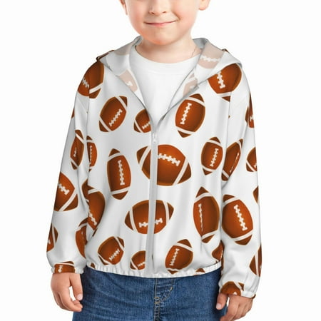 

Sun Hoodie for Kids bright rugby American football white Long Sleeve Swim Fishing Shirts Sun Protection Zip Up Jacket Clothing Athletic Hoodie