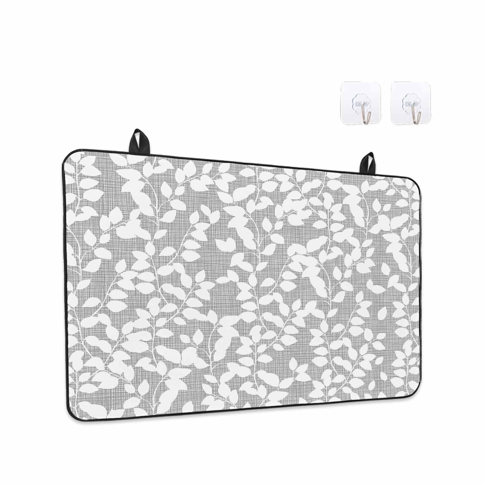 Grey White Botanical Stove Top Cover for Electric Stove, Heat-proof & Non Slip Glass Top Stove Cover Protector, Pastoral Spring Floral Summer Art Kitchen Flat Cooktop Rubber Mat 31x24 Inches