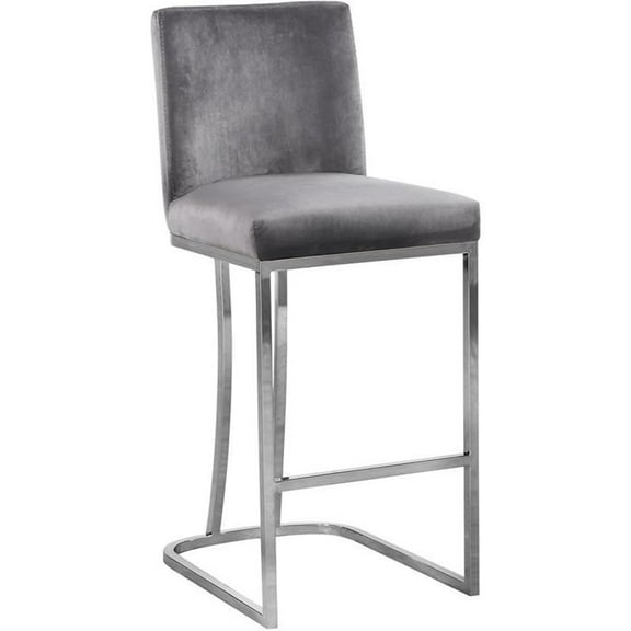 Maklaine Contemporary Upholstered 26"H Velvet Counter Stool in Gray
