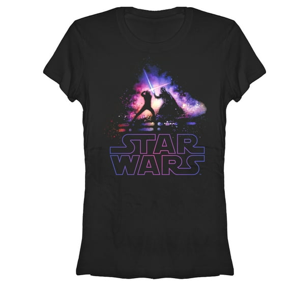 Junior's Star Wars Luke and Vader Duel  Graphic Tee Black Small