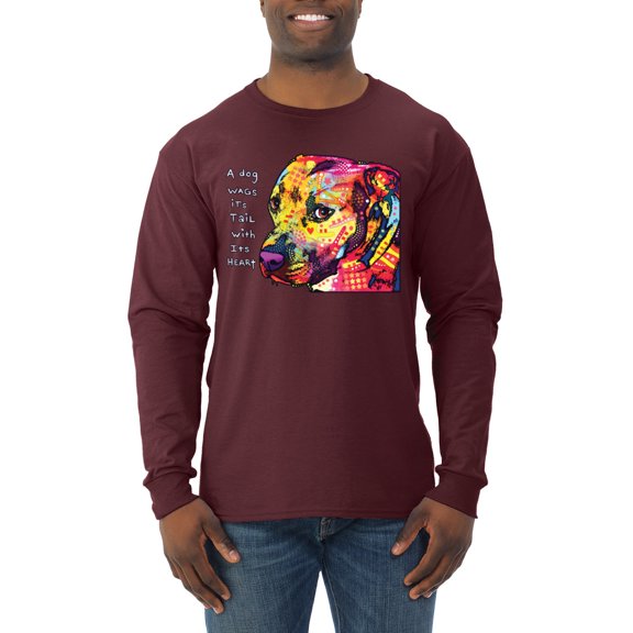 Wild Bobby Dean Russo A Dog Wags Its Tail With Its Heart Gratitude Pitbull Dog Lover Men Long Sleeve Shirt, Maroon, Large