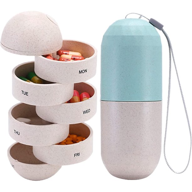 Pastillero semanal de 7 días, Pastillero semanal de 7 compartimentos, Pastillero de 7 días, Pastillero diario, Pastillero de plástico portátil para vitaminas, suplementos y medicamentos (azul) oso de fresa Electrónica