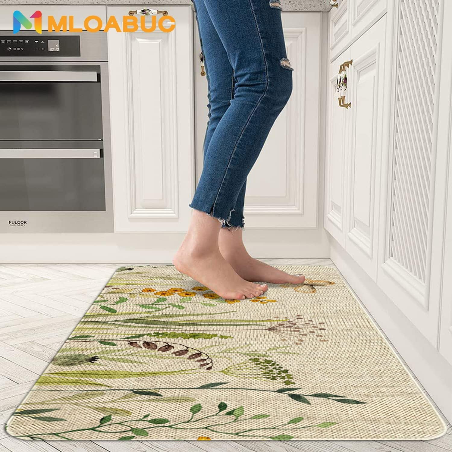 Flower Kitchen Rug Sets 2 Piece Farmhouse Flowers Kitchen Mats for Floor Non Slip Washable Thin Kitchen Area Rug Floor Mat Waterproof Hallway Laundry Room Runner Rug