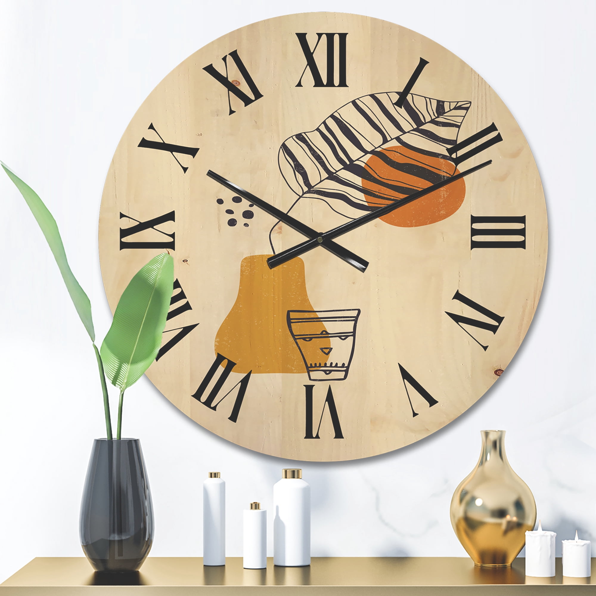 Designart 'Abstract Shapes Botanical Minimalist Leaf' Modern Wood Wall Clock