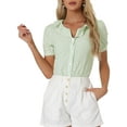 thumbnail image 1 of CAMISAS DE MUJER INSPIRE CHIC CON CUELLO PETER PAN, MANGAS CORTAS CON VOLANTES, ESTAMPADO A CUADROS, TALLA S, VERDE CLARO, 1 of 6