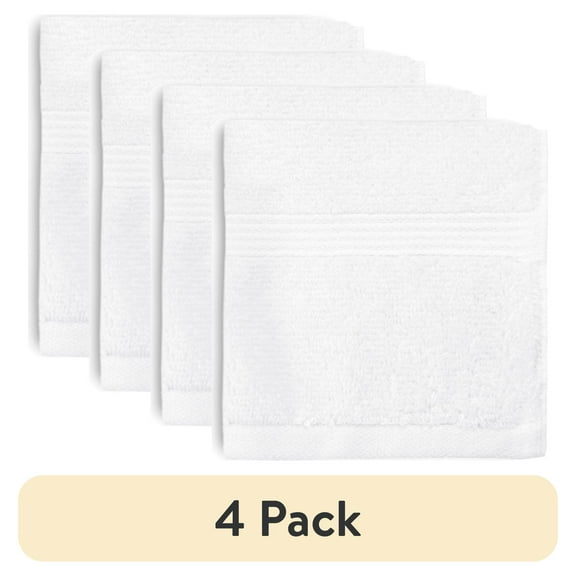 (4 pack) Mainstays Performance Cotton Washcloth, Super Soft Quick Dry Fade Resistant, Solid White