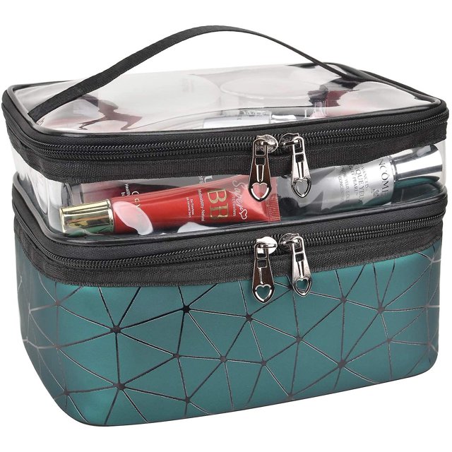 Bolsas de maquillaje Estuches de cosméticos de viaje de doble capa Organizador de maquillaje Bolsas de aseo (negro)