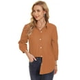 thumbnail image 4 of Womens Tops 3/4 Sleeve Button Down Shirts Cotton V Neck Swiss Dot Blouse Casual Work Shirt(Coffee XL), 4 of 6