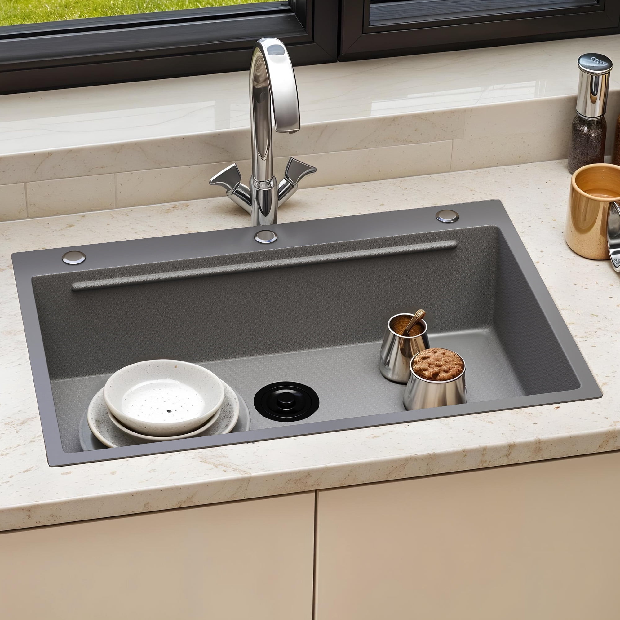 Uforic 33" Drop In Kitchen Workstation Sink, 304 Stainless Steel Single Bowl w/ Accessories, Silver