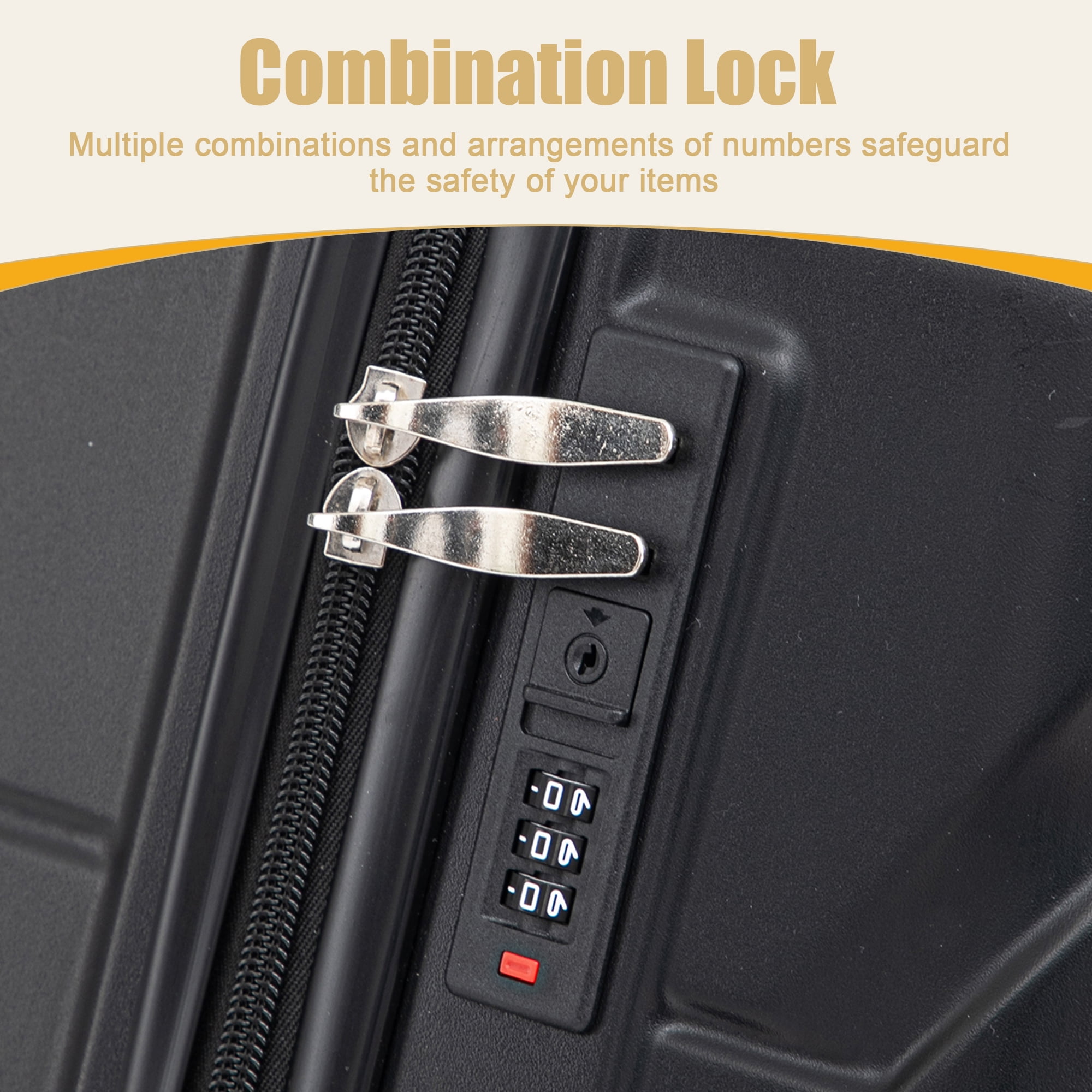 Alvantor 28inch Luggage, ABS Checked Suitcase with 4 Spinner Wheels and Side Hooks, Black