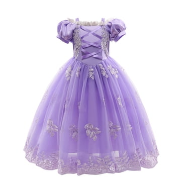 HAWEE Princess Dress for Girl Purple Cosplay Halloween Costume Puff Sleeve Layerd Dresses