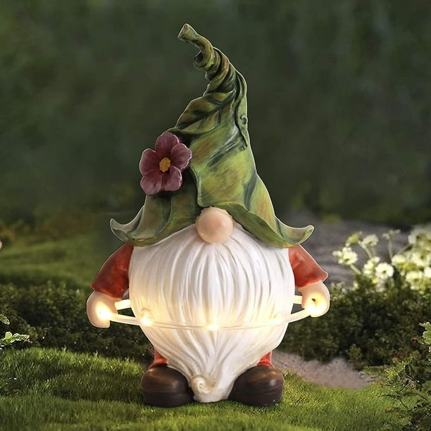 Gnome Statue Résine Figurine Solaire Jardin Décor