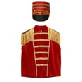thumbnail image 3 of iiniim Girls Ringmaster Circus Waistcoat Honor Guard Vest Drum Band Outfits Fancy Dress with Hat Set Red 8, 3 of 7