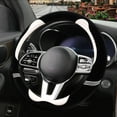 thumbnail image 2 of Furry Cute Round Steering Wheel Cover, Soft Fluffy Short Plush Auto Accessories, Non-Slip Cold-Proof Sweat-Proof Colorfast, Universal 15 Inch, Black with White, 2 of 7