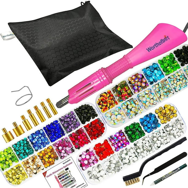 Rhinestone Setter, Applicator Toolkit, Hot Fixed Wand Bedazzler Kit,  4080pcs, Ab Crystal, Clear, 14 Colors, 7 Tips, 4 Gems Sizes, Tweezers, ,  Jewel Pi