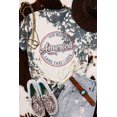 thumbnail image 2 of ABPHQTO Camiseta de manga corta con estampado de teñido anudado con eslogan gris de América para mujer, 2 of 5
