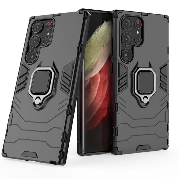 for Samsung Galaxy S23 Ultra Case Heavy Duty Sturdy Shockproof Rugged Hard PC Soft TPU Bumper Anti-Scratch Military-Grade Drop Protection,Built-in Invisible Kickstand Matte Phone Case,Black