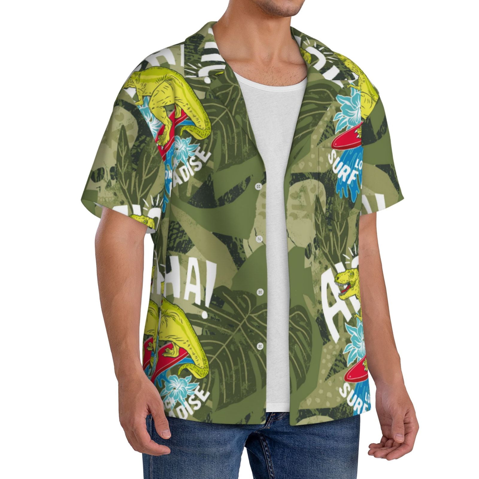 Kdxio Men's Hawaiian Shirt for Men Short Sleeve Shirt Surfing Dinosaur Summer Casual Holiday Beach Button Down T-Shirts