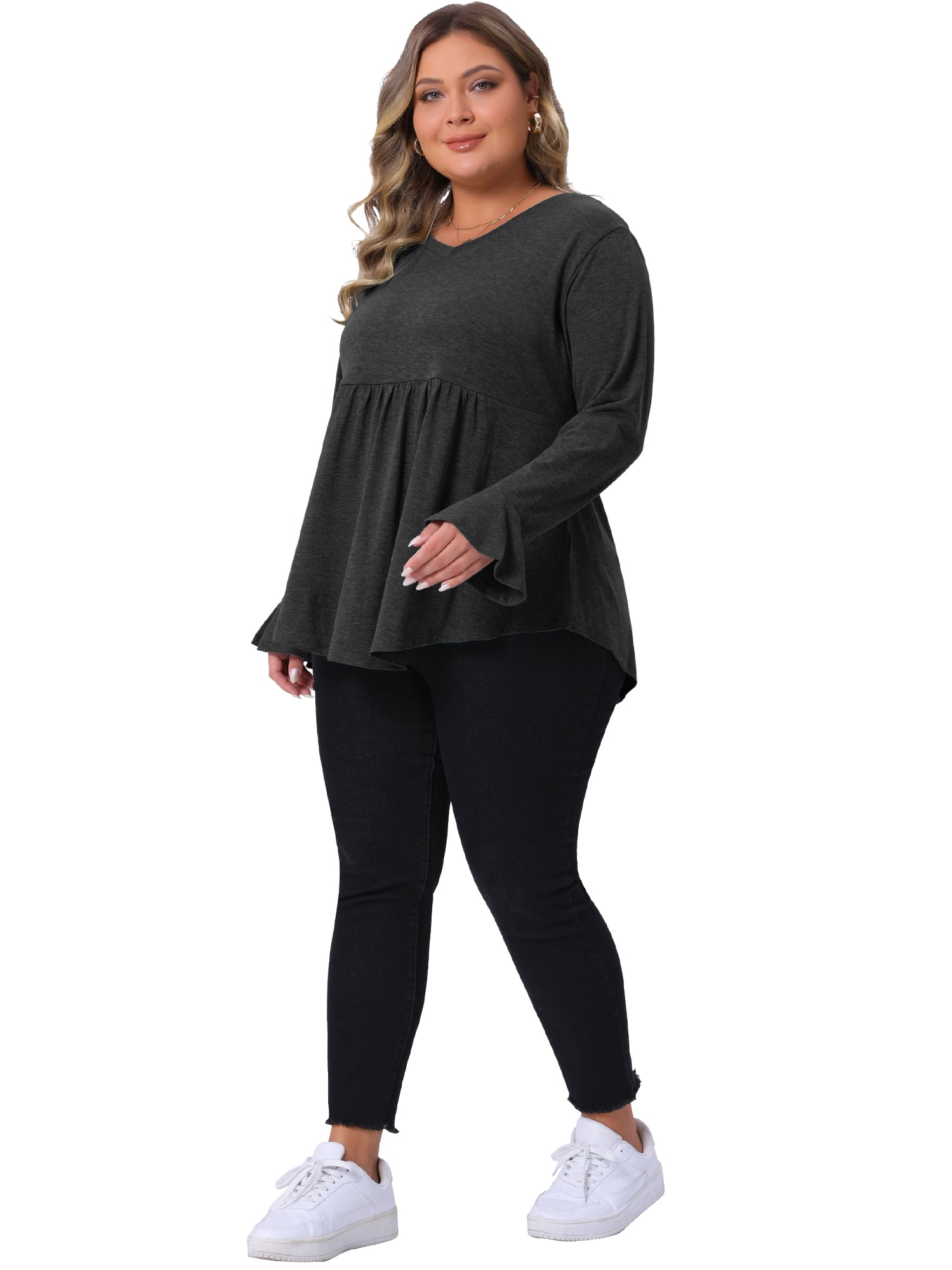DARING DIVA Women's Plus Shirts Flared Sleeves Pullover Dressy Casual Peplum Tops 4X Black