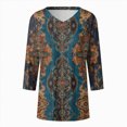 thumbnail image 5 of Towmus T Shirts for Women Loose Fit V Neck Ladies Tops 3/4 Length Boho Print Graphic Tees Lightweight Womens Blouse, 5 of 5