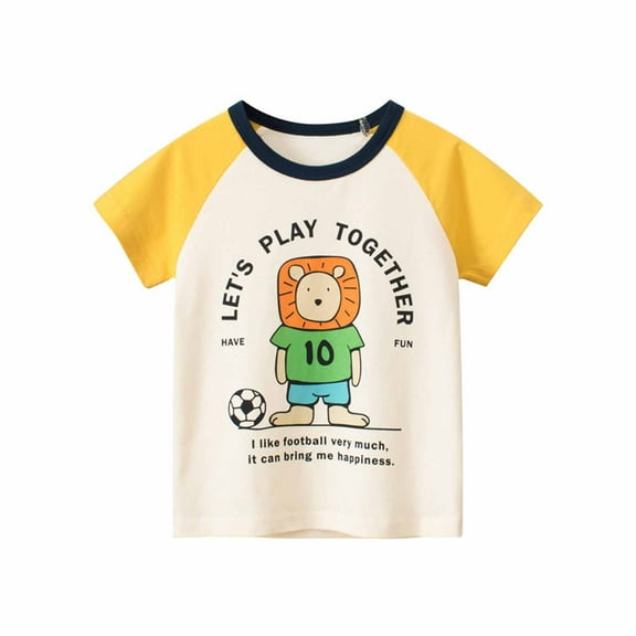 ZCFZJW 2-7T Baby Boys Cute Cotton Cartoon T-shirt Toddler Little Boys Basic Tee Tops Summer Short Sleeve Round Neck Tshirt Top Yellow 1-2 Years