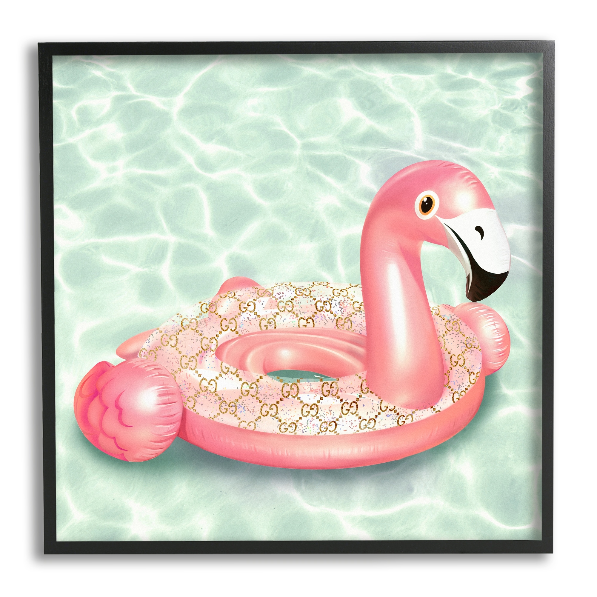 Stupell Industries Summer Pool Float Glam Pattern Fashion Emblem Graphic Art Black Framed Art Print Wall Art, Design by Ziwei Li