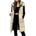thumbnail image 2 of Mifsaly Womens Long Puffer Vests Zip Up Hooded Quilted Vest Snap Button Winter Casual Daily Going Out Windproof Outerwear with Pockets, 2 of 7