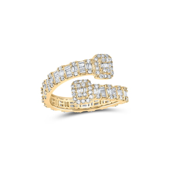 10kt Yellow Gold Womens Baguette Diamond Square Cuff Band Ring 1 Cttw