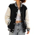 thumbnail image 3 of Breezora Women Loose Striped Long Sleeve Button Down Baseball Jacket Rib Cuff with Side Pockets Fall, 3 of 7